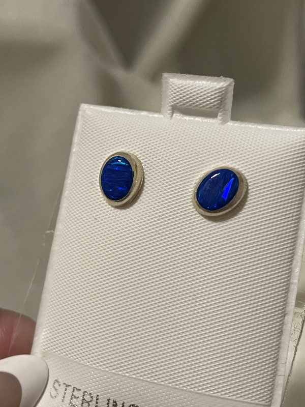 .925 Sterling Silver Blue Opal Earrings