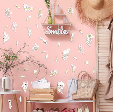 Floral Leaf Wall Stickers Decor Acrylic Mirror Stickers for Walls 3D Silver Mirr