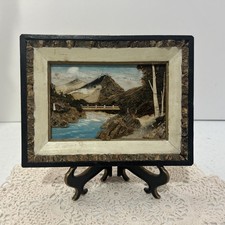 Vintage Bark and Moss 3D Framed Picture Art Diorama Mt Fuji Scene 5.5&rdquo;X7&rdquo;