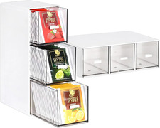 Tee Organizer mit 3 Schubladen für Teebeutel Kaffee aufbewahrung, weiß, Kunststo