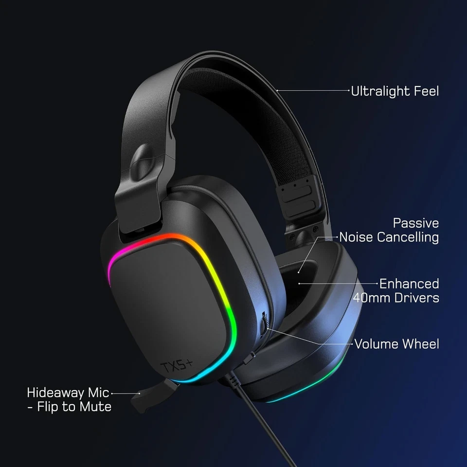 Gioteck TX5+ RGB Wired Headset Compatible with Switch, PS5, Xbox Series S  X, PC - Image 2 of 4