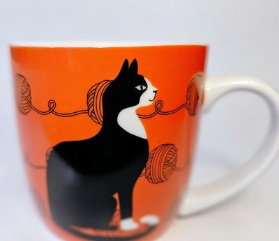 Danica THE GREAT CATSBY Mug. EUC. Black/White Cat.  NOW Designs.  20 oz.  3.5'' T