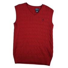 Polo Ralph Lauren Vest Boys XL Red Cable Knit V Neck Sweater Pullover Pony Logo