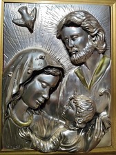 SACRA FAMIGLIA ARGENTO 925 CREAZIONI ARTISTICHE 40 X 34 cm ICONA 