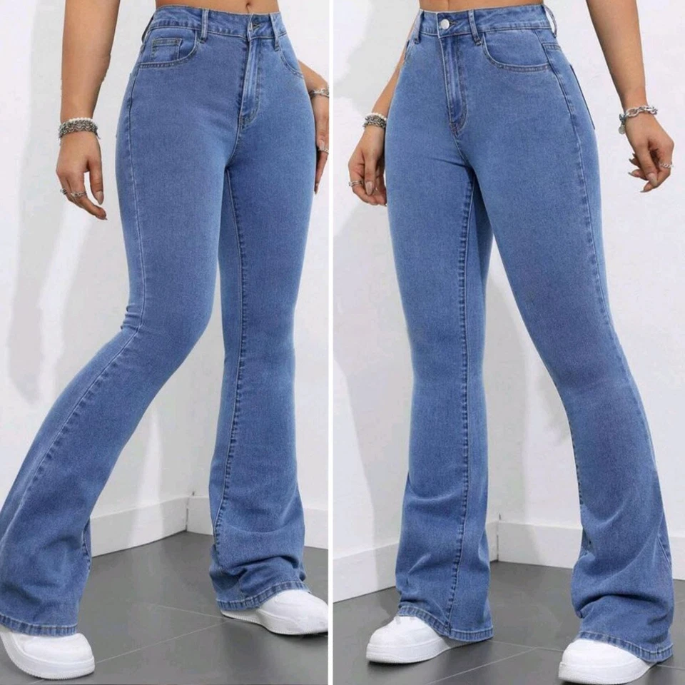 Women's High Waist Flared Jeans – Wide Leg Bootcut Denim Pants