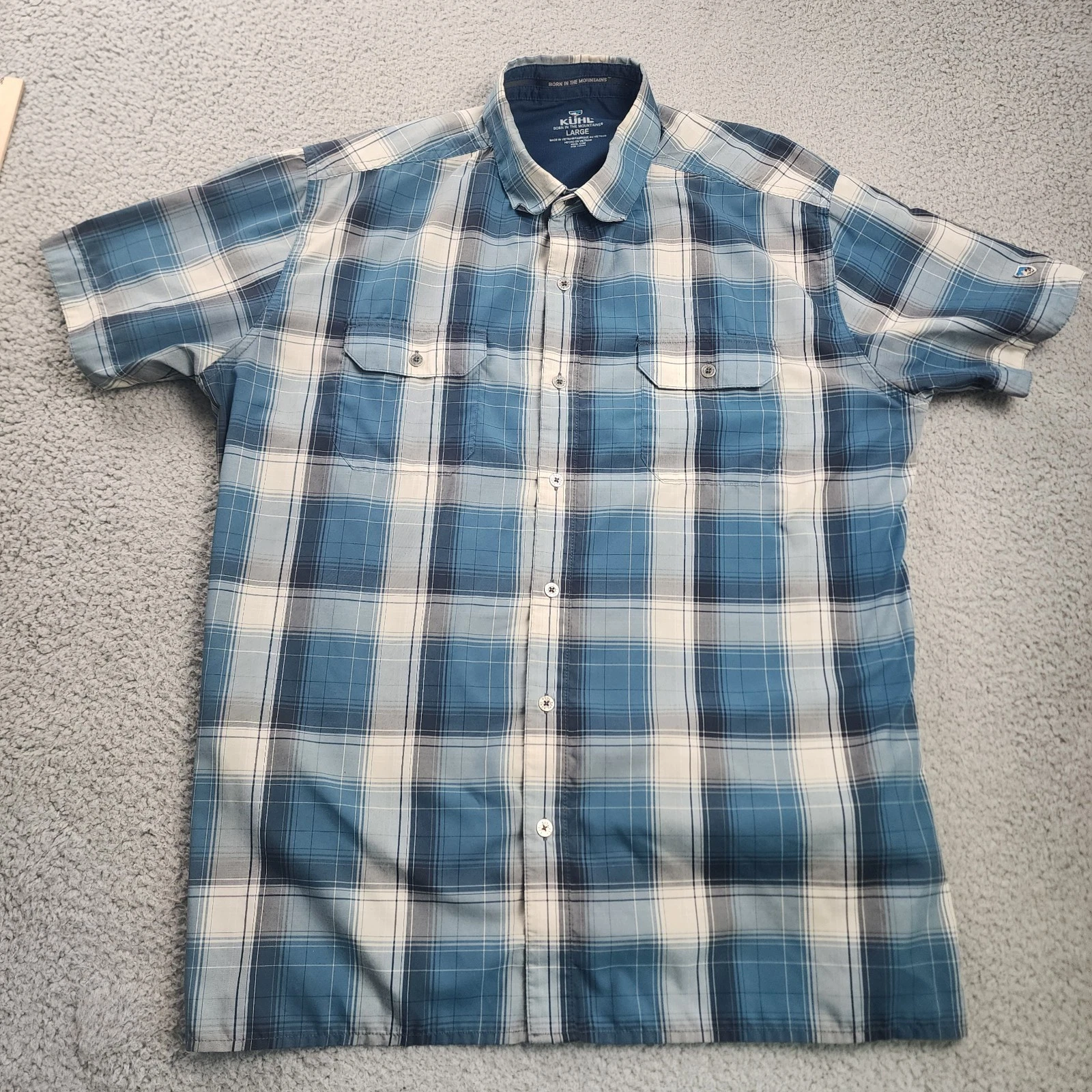 Kuhl Shirt Mens Large Blue Performance Response Outdoors Hiking Button Camp