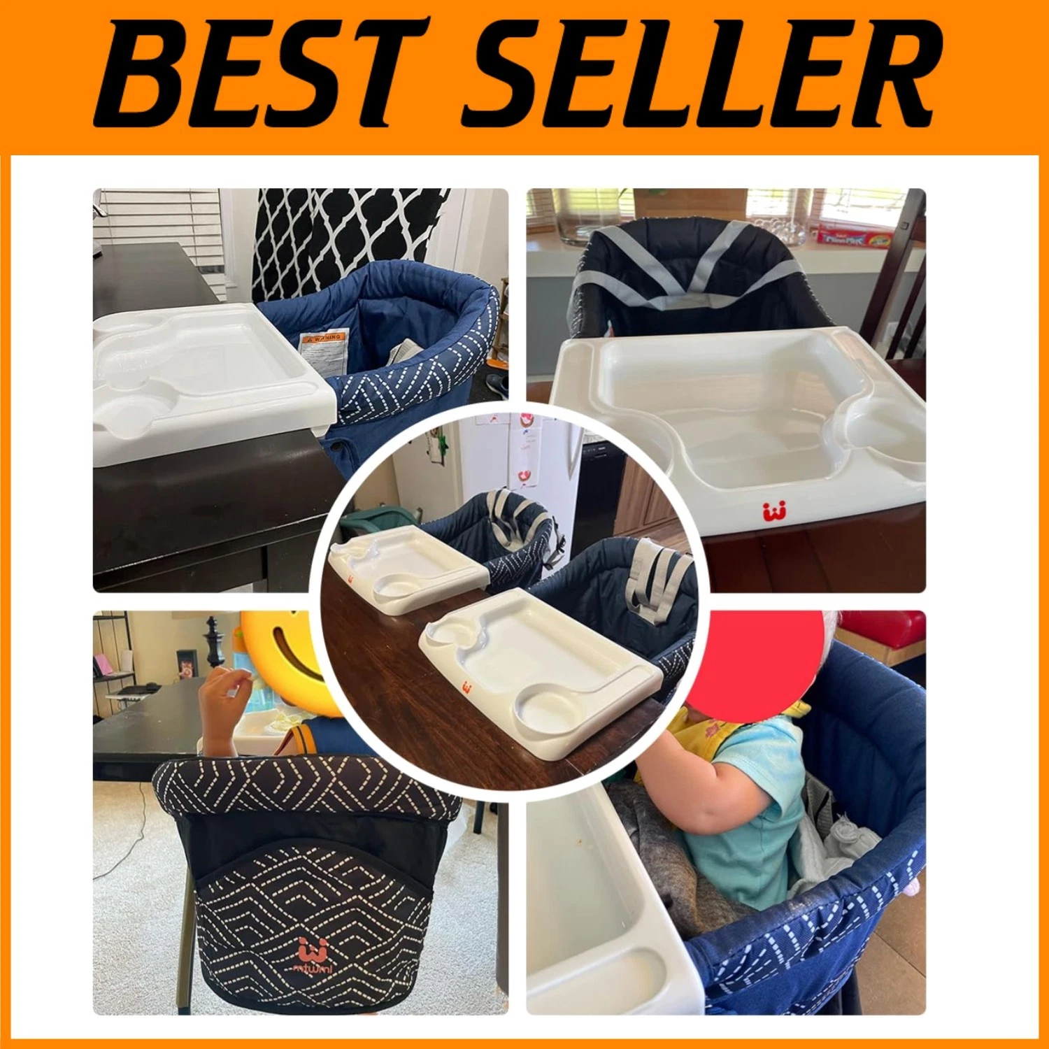 Portable Hook On High Chair with Tray - Stripe-Black