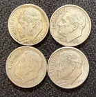 Lot of 4 90% SILVER 1964 Roosevelt Dimes 62 Years old Free Shipping NR Stackable
