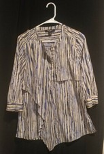 Nine West Multi-colored Partial Button Blouse 3/4 Sleeve Mandarin Collar. S