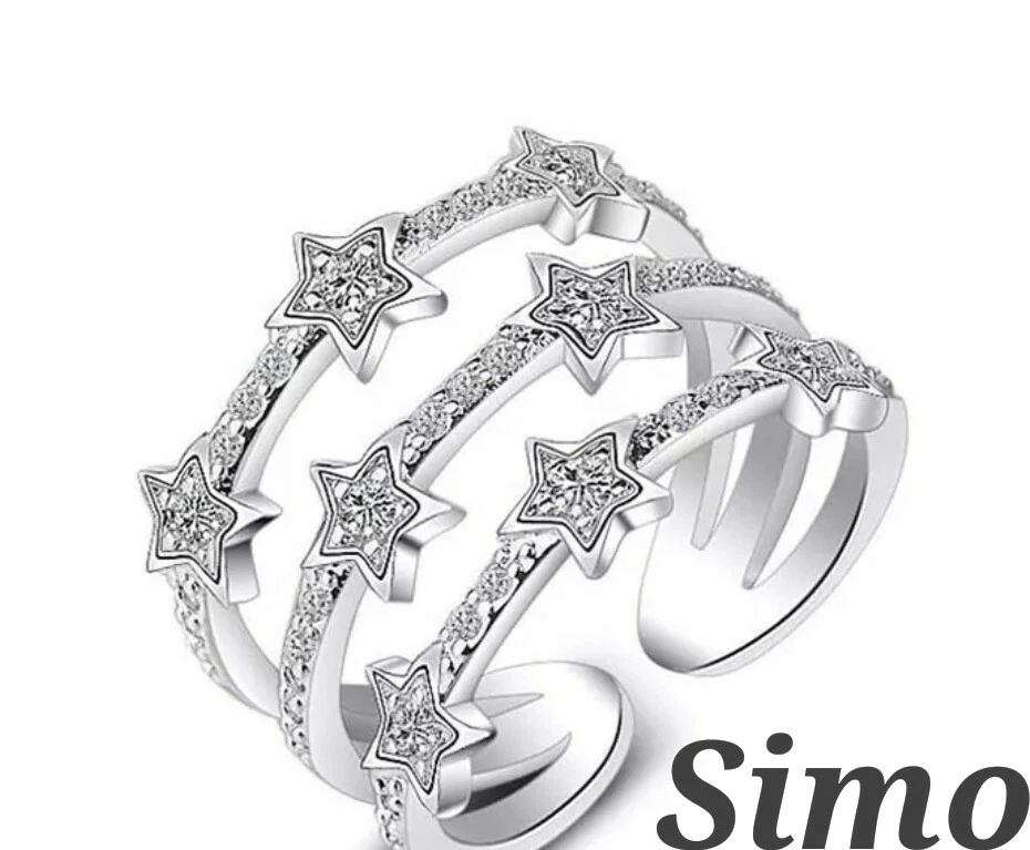 ANELLO DONNA ARGENTO STELLA ZIRCONE STAR FASCIA REGOLABILE LUCE REGALO SCONTI - Immagine 2 di 3