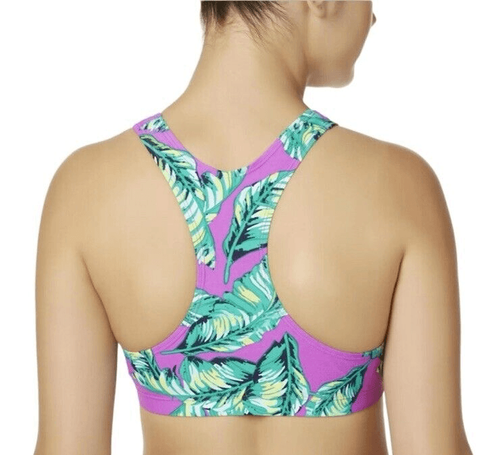 Bongo hoch U-Ausschnitt Racerback lila Palmenblätter Bikini Oberteil Badeanzug Medium - Bild 2 von 6