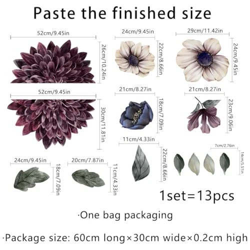 Calcomanías de pared grandes 3D boho florales flores para dormitorio de niñas hogar telón de fondo Foto 2 de 4