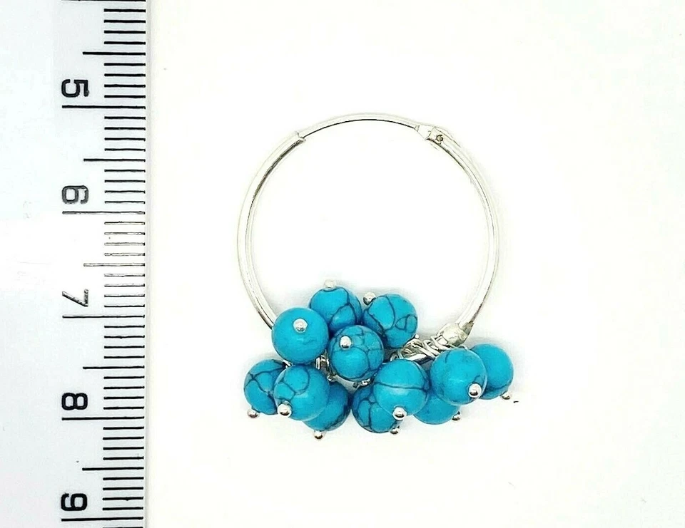 Genuine 925 Sterling Silver 26mm Medium Size Hoops with Turquoise or Pearl Beads - Image 3 of 3