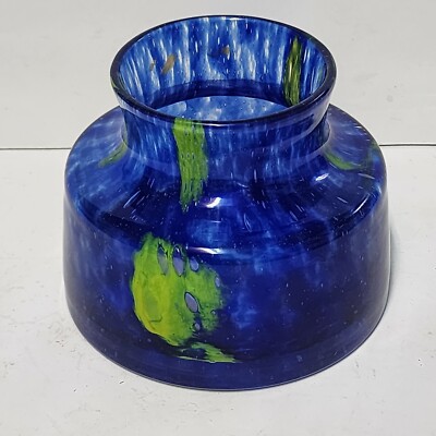 Vintage 1970 Prachen Blue Yellow Glass Hand Blown Flora Vase 5.5'' Art Glass Vase