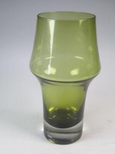 STRIKING VINTAGE Riihimaki Finland Art Glass Vase Solid Glass Base Olive Green
