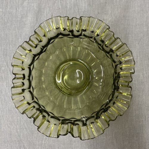 VINTAGE FENTON COLONIAL GREEN GLASS THUMBPRINT RUFFLED CANDY BOWL FS Charity - Picture 6 of 9