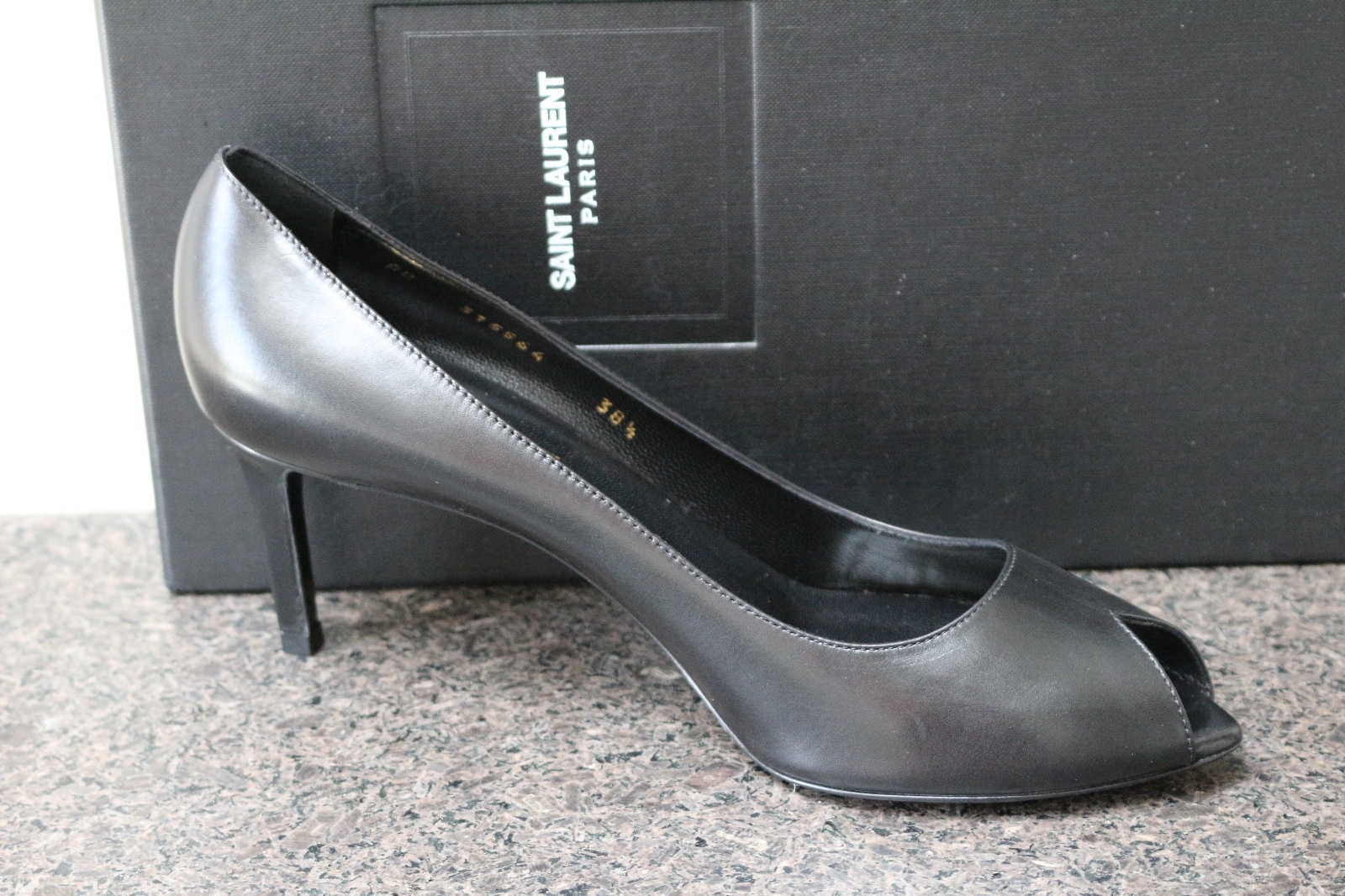 Scarpe décolleté nere nuove con scatola YSL Saint Laurent classiche sexy tacco basso punta aperta 38 5