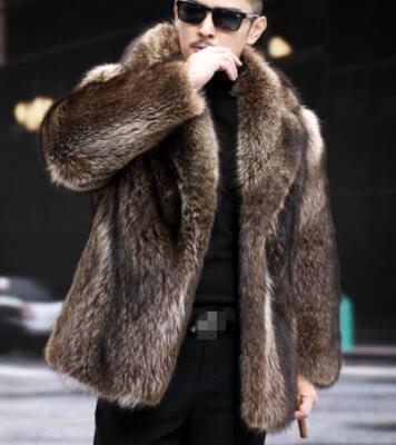 Furs for Men by Anna Municchi 【希少 激レア】 Luxury Winter Mens Coat Faux Mink Fur Long Sleeve Thicken Business