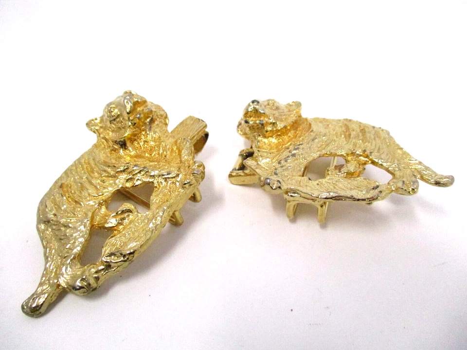 Hebilla de cinturón vintage Mimi di N gato tigres declaración grande 1972 5" dorado para mujer años 70 Foto 3 de 4