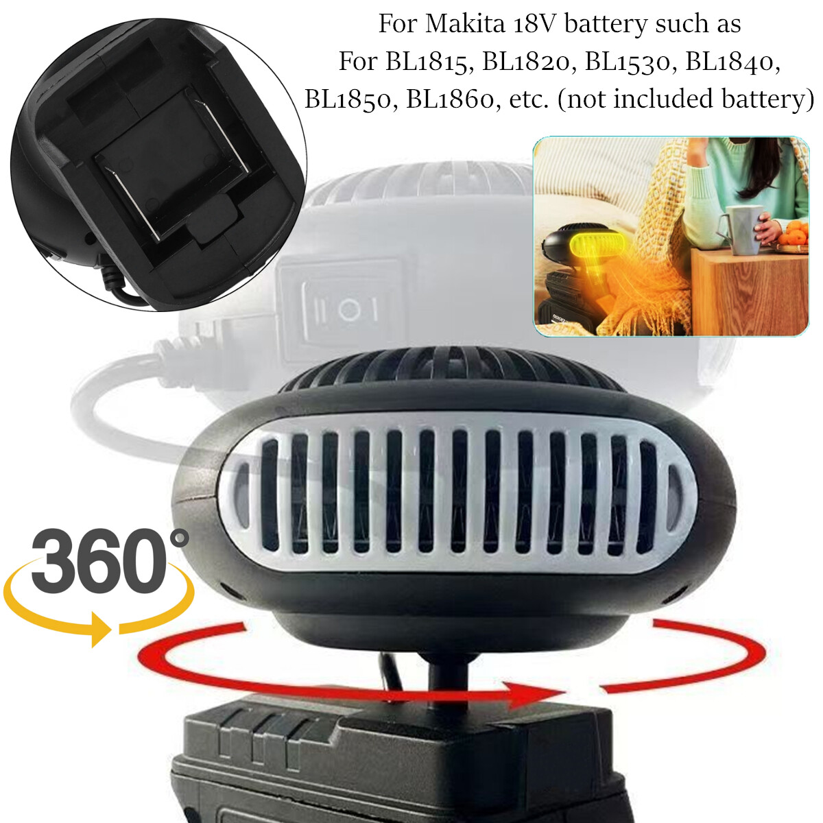 Space Heater Powered Electric Heater Fan For Makita 18V Battery