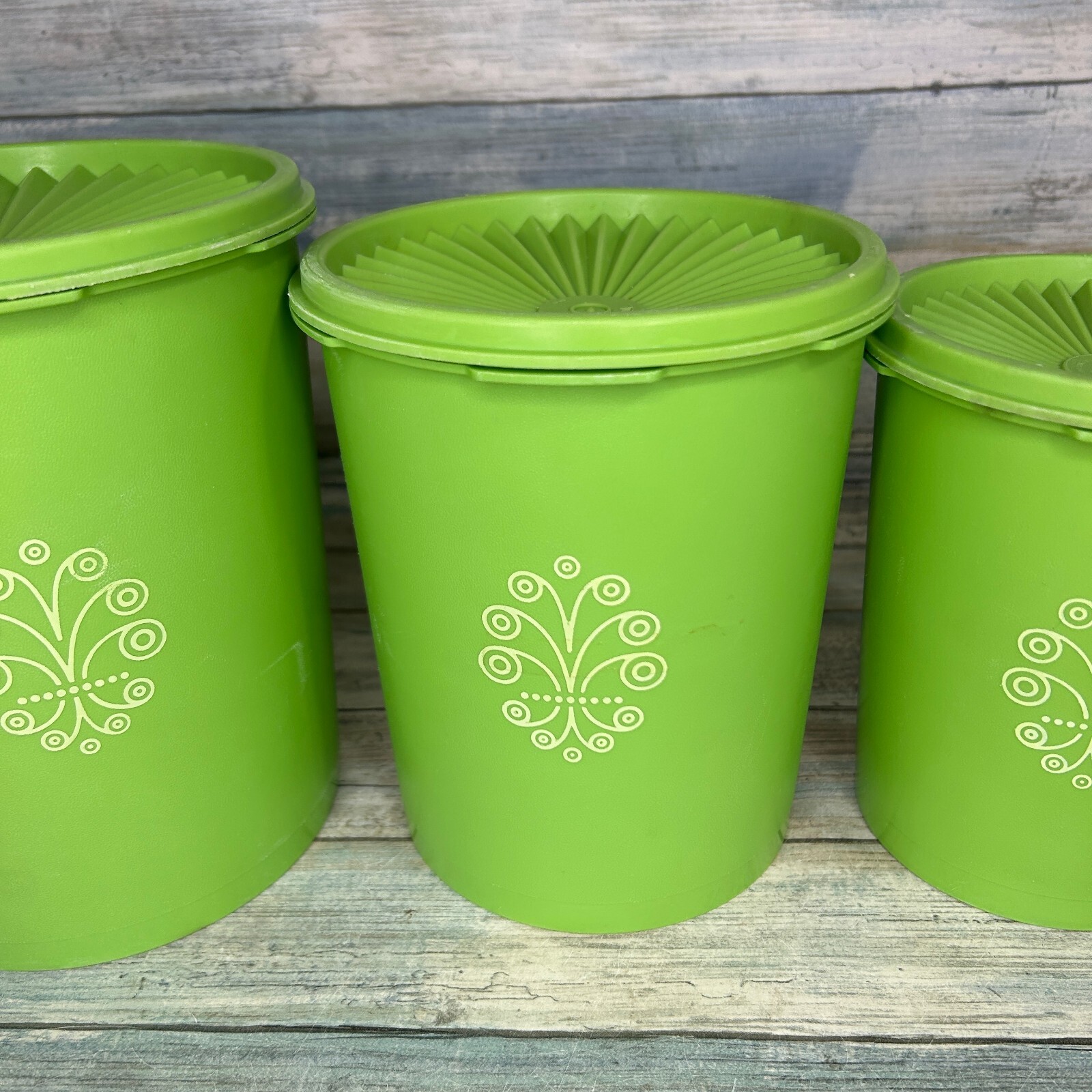 Vintage Green Tupperware Canisters Set of 3 with Lids Nesting Servalier