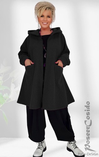 LOOK SDRAIO giacca boucle cappotto nero ❹Fb/XL-XXL-XXXL 44 46 48 50 52 54 56 58 - Foto 9 di 42