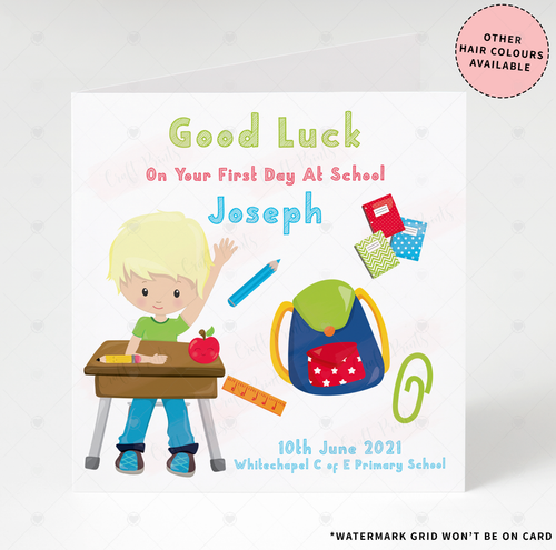 Personalised Boy First Day At School Good Luck Card More Hair Colours available - Picture 7 of 10
