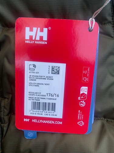 Helly Hansen Boys Insulated GREEN Vision Puffy Jacket $190, Size: 16 - Picture 3 of 7