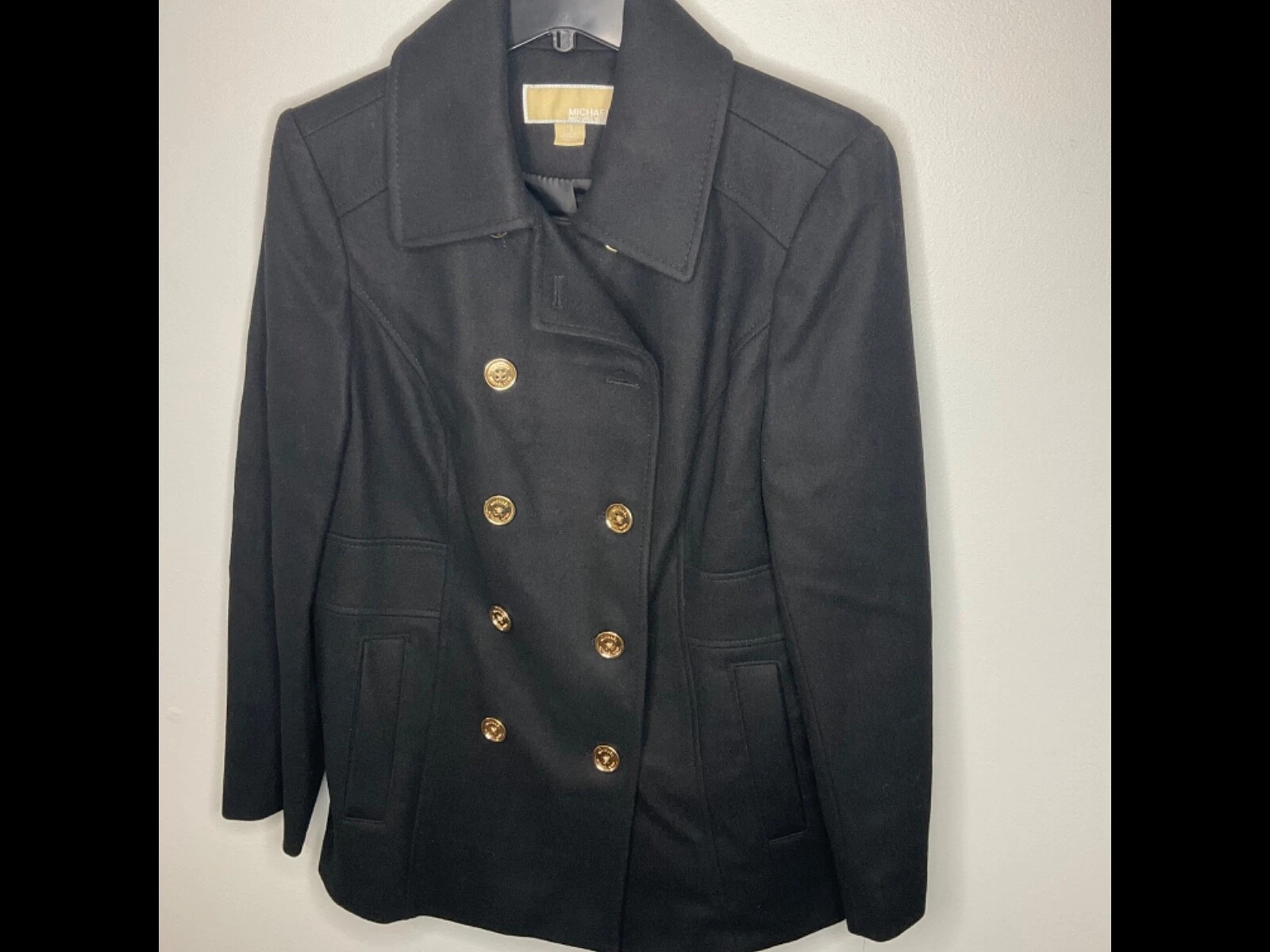 CAPPOTTO PEA MICHAEL KORS NERO DOPPIO PETTO MISTO LANA $275 TAGLIA 12