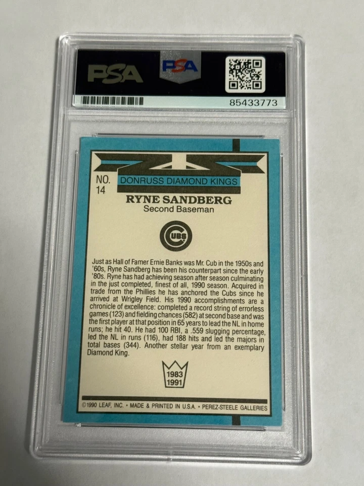 Tarjeta de béisbol Ryne Sandberg Chicago Cubs firmada con autógrafo 1991 Donruss King ¡PSA! Foto 2 de 2