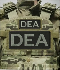DEA embroidery patches 4x10 and 2x5 hook on back letters  grey