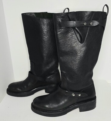 Rag Bone Moto Tall Black Leather Riding Biker Boots Women's size 10 US  EUR 40