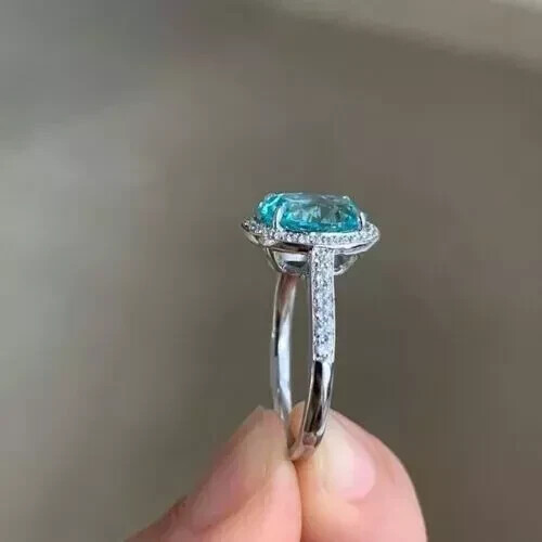 2,60 ct natürlicher Paraiba Turmalin Moissanit Ehering 10 K massives Weißgold - Bild 3 von 5