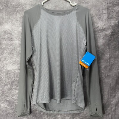 Columbia Cross Trails Long Sleeve Shirt Womens M Gray Striped Omni-Shade Raglan