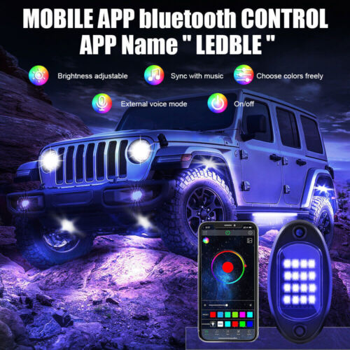 4pcs RGB LED Rock Lights APP Control for UTV SUV Pickup RZR Trailer Motorcycle - Picture 4 of 14