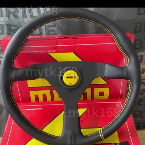 Momo MonteCarlo 14in Leather Steering Wheel Yellow Horn Black Stitching MCL35BK3