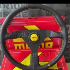 Momo Montecarlo 350mm 14 Genuine Leather Thickened Spoke Steering Wheel Yellow