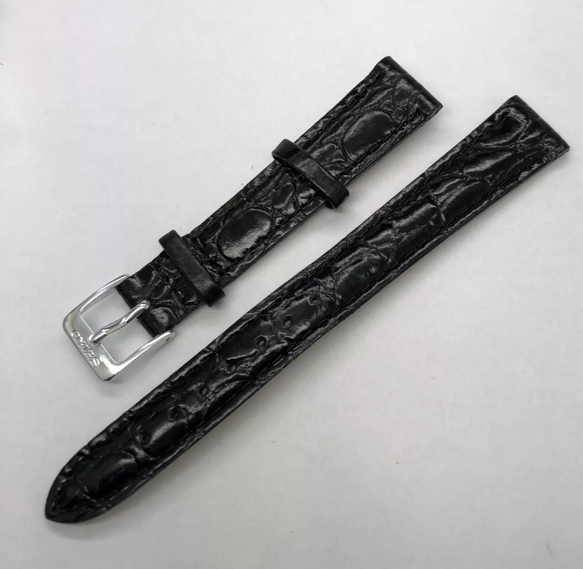 Seiko Calf Leather Black 14mm Watch Strap Silver Color Buckle