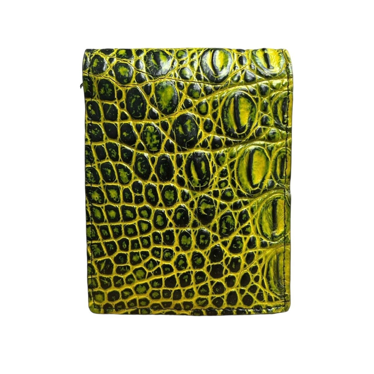 Billetera plegable genuina de piel de cocodrilo piel de cera dorada y verde para hombre