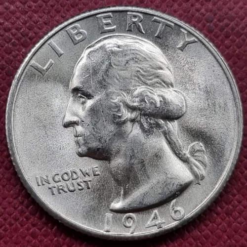 1946 S Washington Quarter BU UNC BRILLIANT UNCIRCULATED + CHEST FEATHERS #84883
