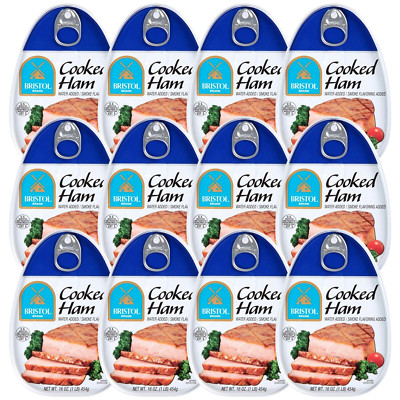 12 Pack Bristol Cooked Canned Ham 16oz Smoke Flavor Picnic Sandwich Meat