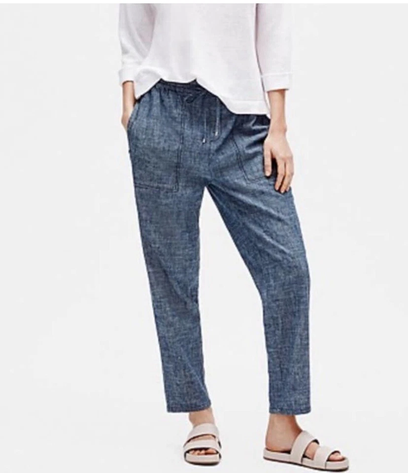 NWT Eileen Fischer Pants Plus Size 3X Trouser Wide Leg Chambray Cotton Hemp