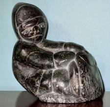 JOE ADAMIE TUKAI Soapstone Sculpture Inuit Hunter with Walrus Original ca 1960s