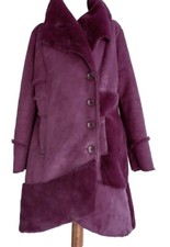 Joe Browns 18 Coat Faux Suede Faux Fur Statement Wine