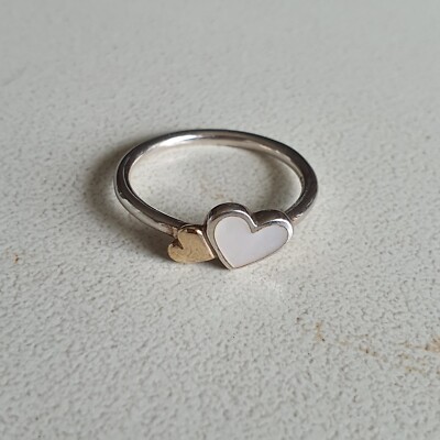 NEW Genuine Pandora Luminous Hearts Ring 190998MOP Two Tone Silver