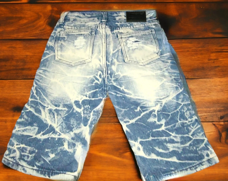 Lion Dynasty Blue Jean Shorts Size 14 Heavily Acid Zipper - Image 2 of 4