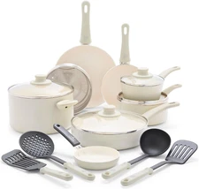 Soft Grip 16 Piece Cookware Set, Non-Toxic Pfas-Free Ceramic Nonstick, Frying, S