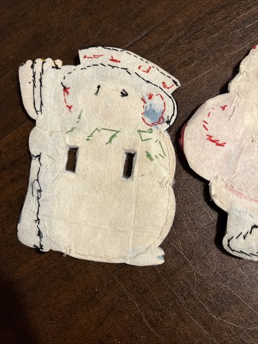 Vtg Christmas Felt Sequin Handmade Light Switch Covers Snowman Santa Sgl Dbl - Picture 5 of 9