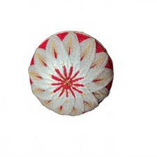 Japanese Temari Thread Ball Handmade Folk Art Ball Red, Yellow, Ivory & Gold