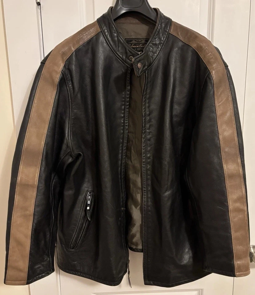 "Chaqueta de cuero Johnson Leathers Racer negra con rayas marrones talla XXL 52"" pecho" Foto 4 de 4